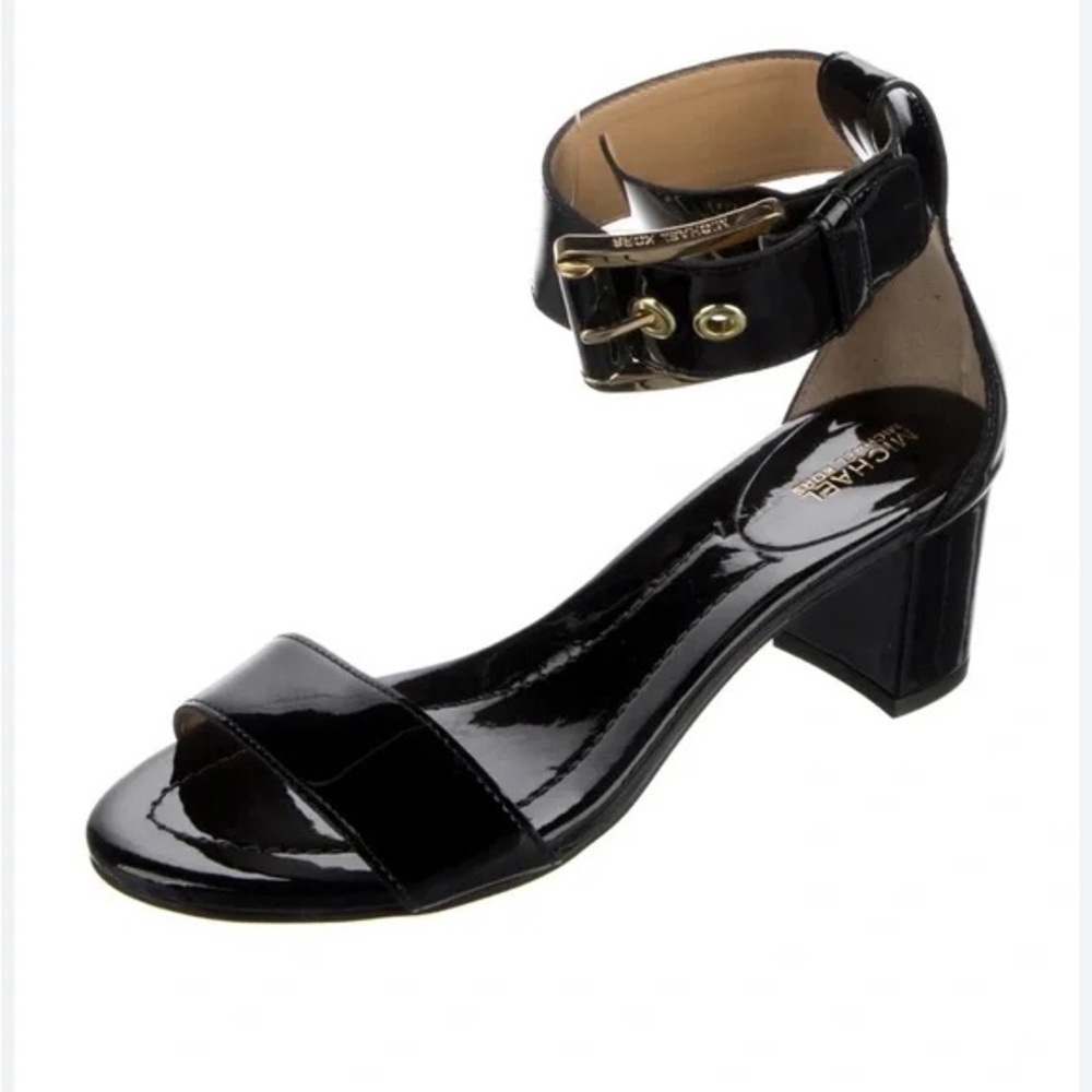 Michael Michael Kors 'Lena' Black Patent Leather Block Heel Sandal